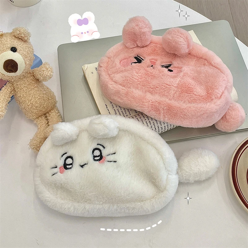 Cute Plush Pencil Case Large Capacity Zipper Stationery Bag Student Stationery Storage Bags Cartoon Cosmetics Storage Bag