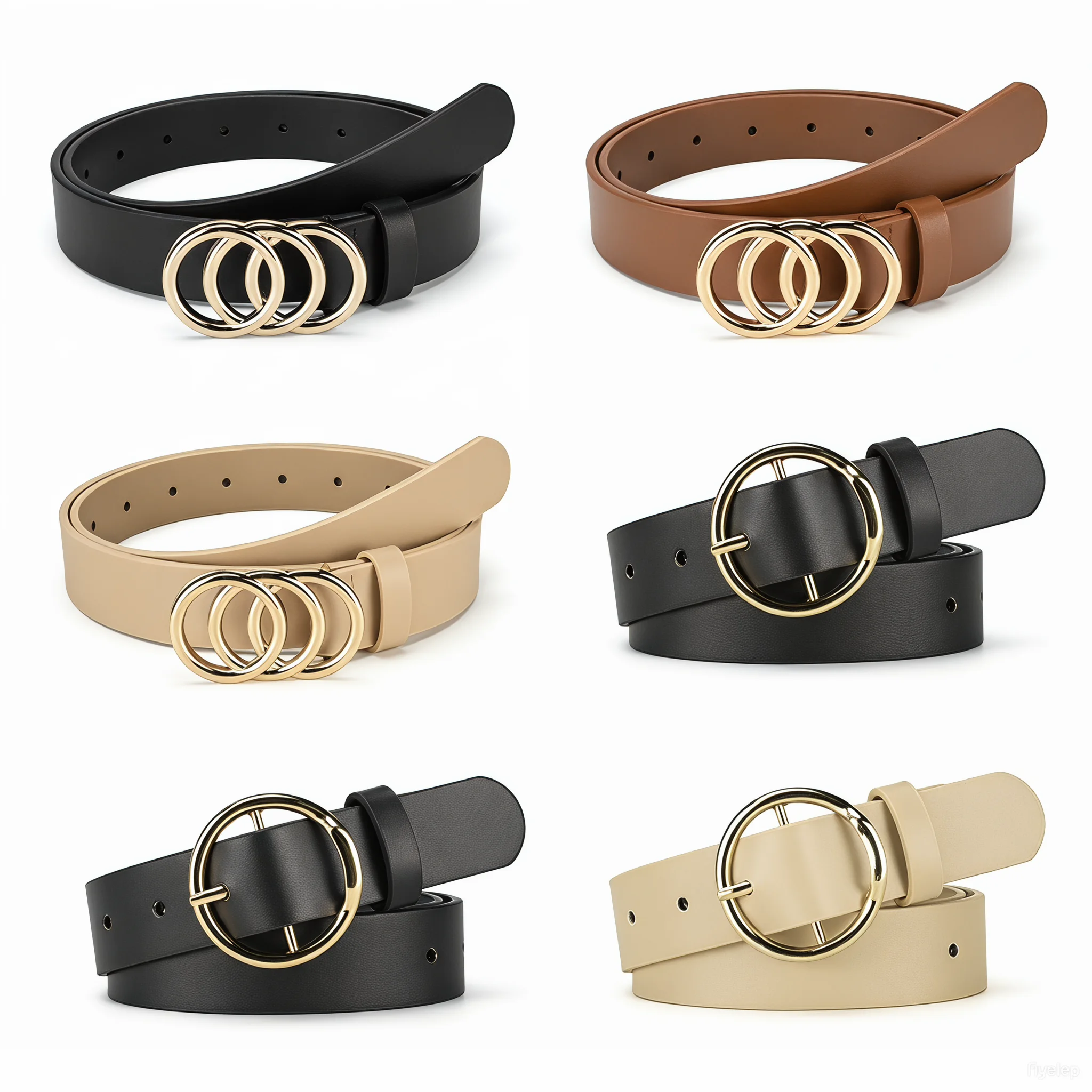 Women's Simple and Stylish Multi-Functional Belt, Classic Jeans and Dress Belt, with Triple Rings and Single Metal Buckle