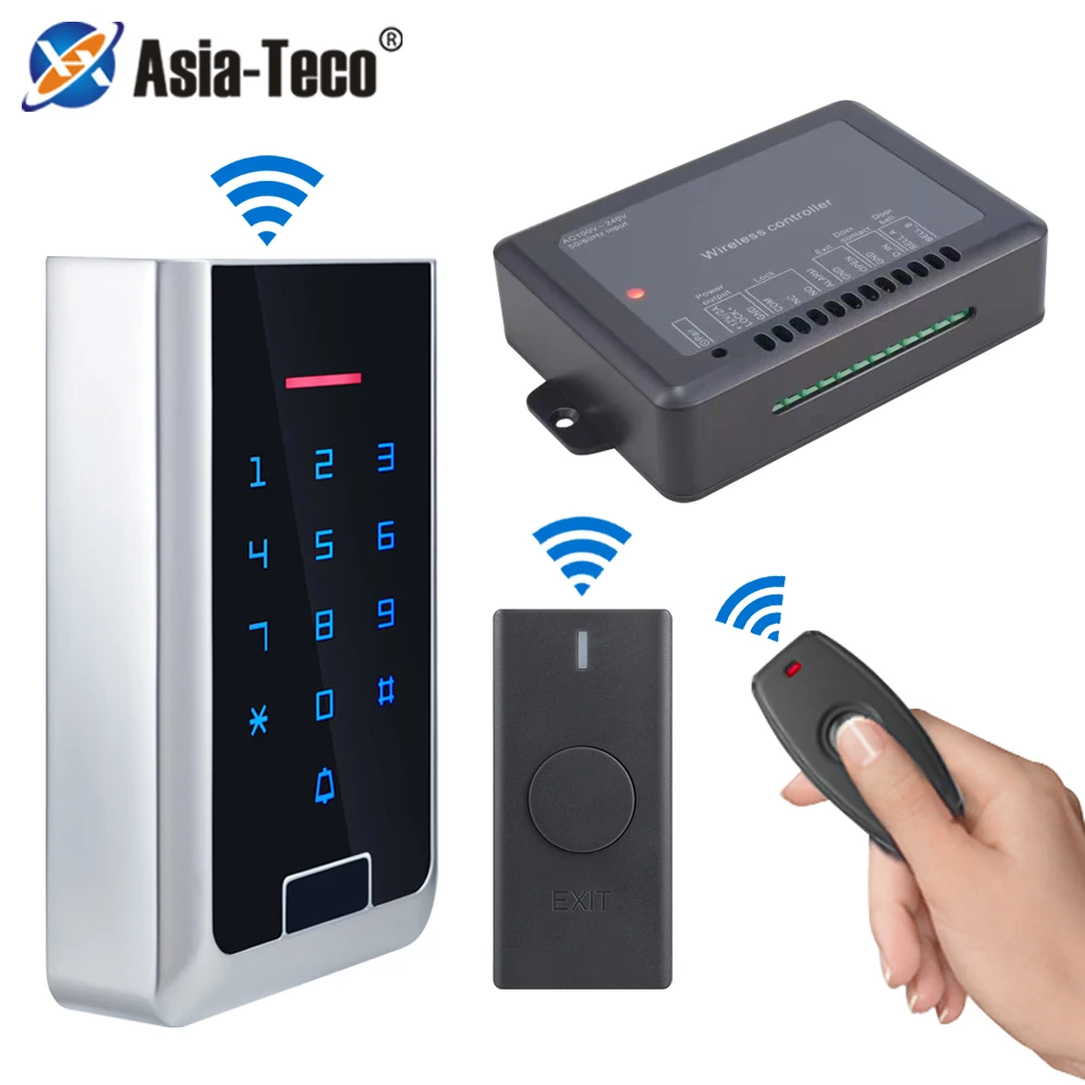 

Wireless Access Control Kit AC100V~240V Power Supply Control Box +RFID Backlit Touch Keypad +433MHz Remote Control +Exit Switch