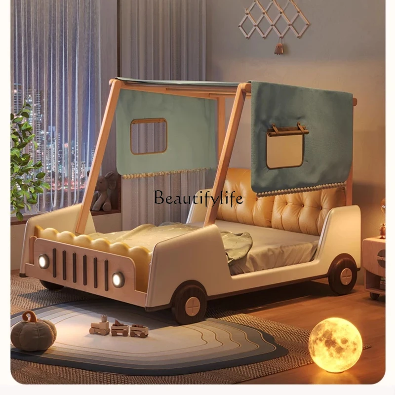 

Open Cartoon Bed Car Boy Solid Wood Fence Bed Tree House Bed Tent