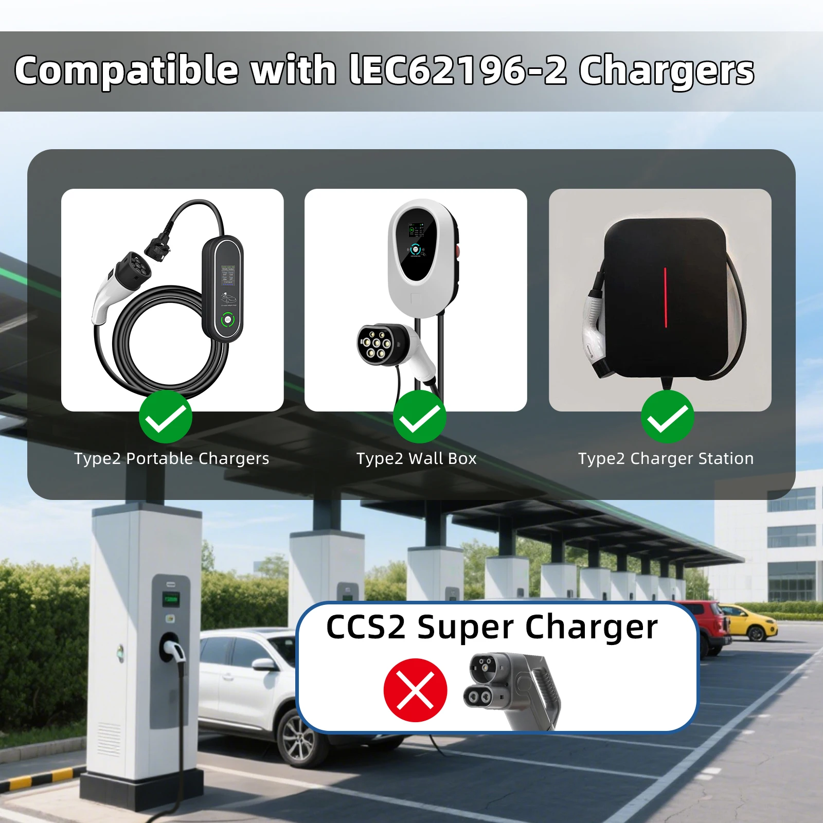 المُحول EVqiaoyi من النوع 2 إلى GB/T 32 أمبير 7/22 كيلووات محول تيار متردد شاحن سيارة كهربائية من كومة الشحن النوع 2 إلى مواصفات GB/T للسيارات الكهربائية