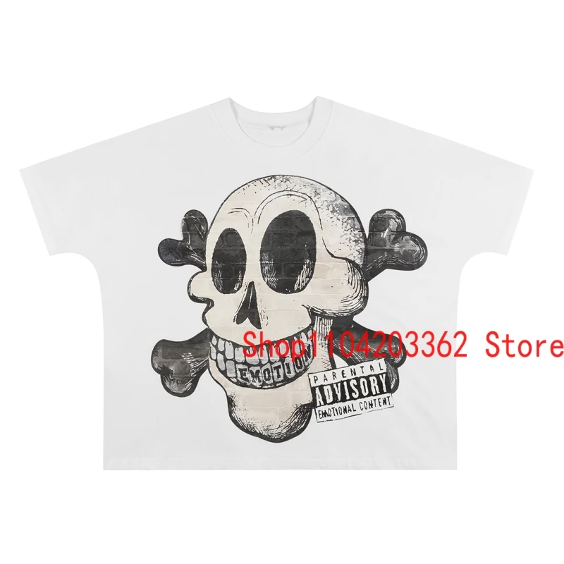 Europe American High Street Trend New T-shirt Skull Pattern Behind Mixeo Emotion Letter-printed Roundneck Short-sleeved Top Tee