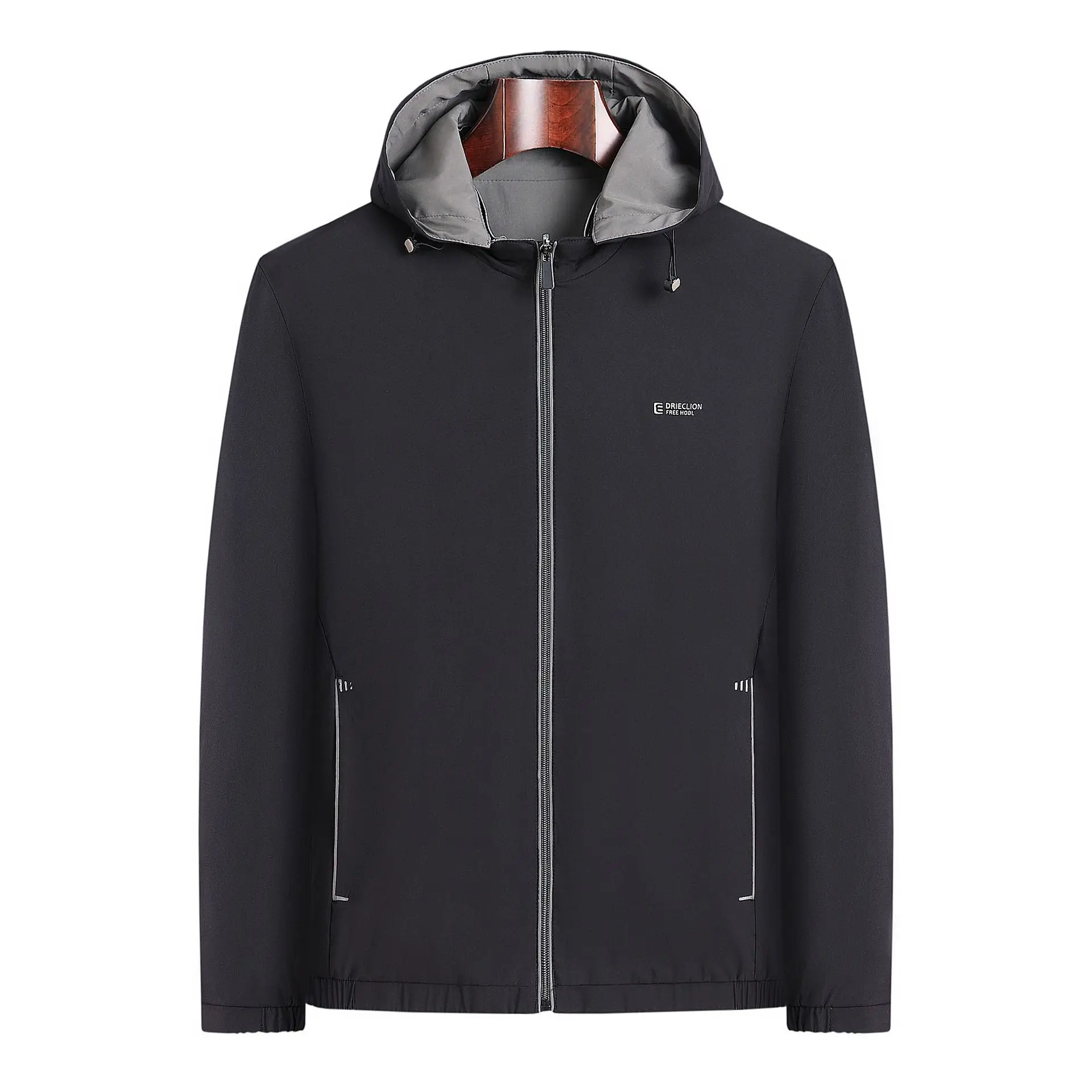 Men Reversible Hooded Jacket Double Sided Windbreaker Autumn Casual Zip Up Coat Hood Loose Fit Outdoor Lightweight Jacket