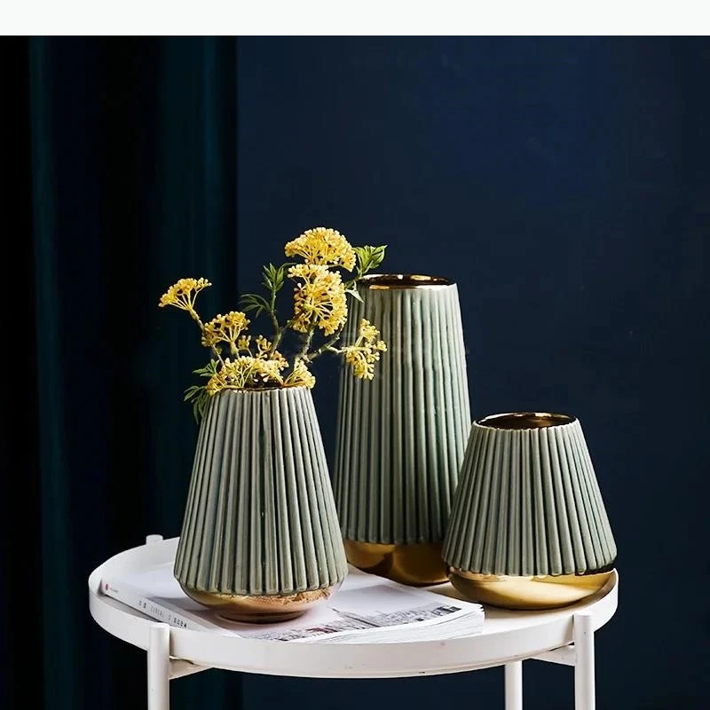 

Ceramic Vase Vase Green Striped Flowers Floral Arrangement Accessories Terrarium Living Room Home Decoration Accessories