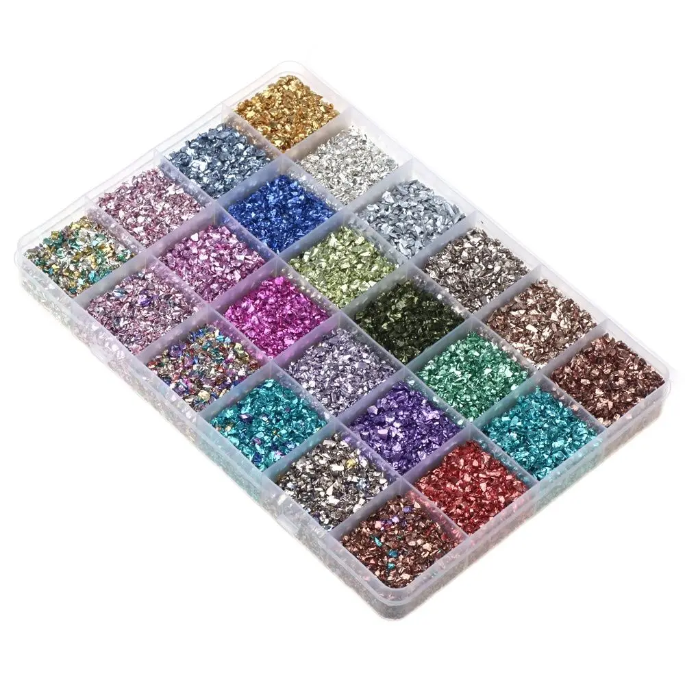 360G/Set 24 Color Glass Metal Crushed Stone Filler DIY Table Decoration Cake Fruit Coaster Filling Decorative Epoxy Resin Mold