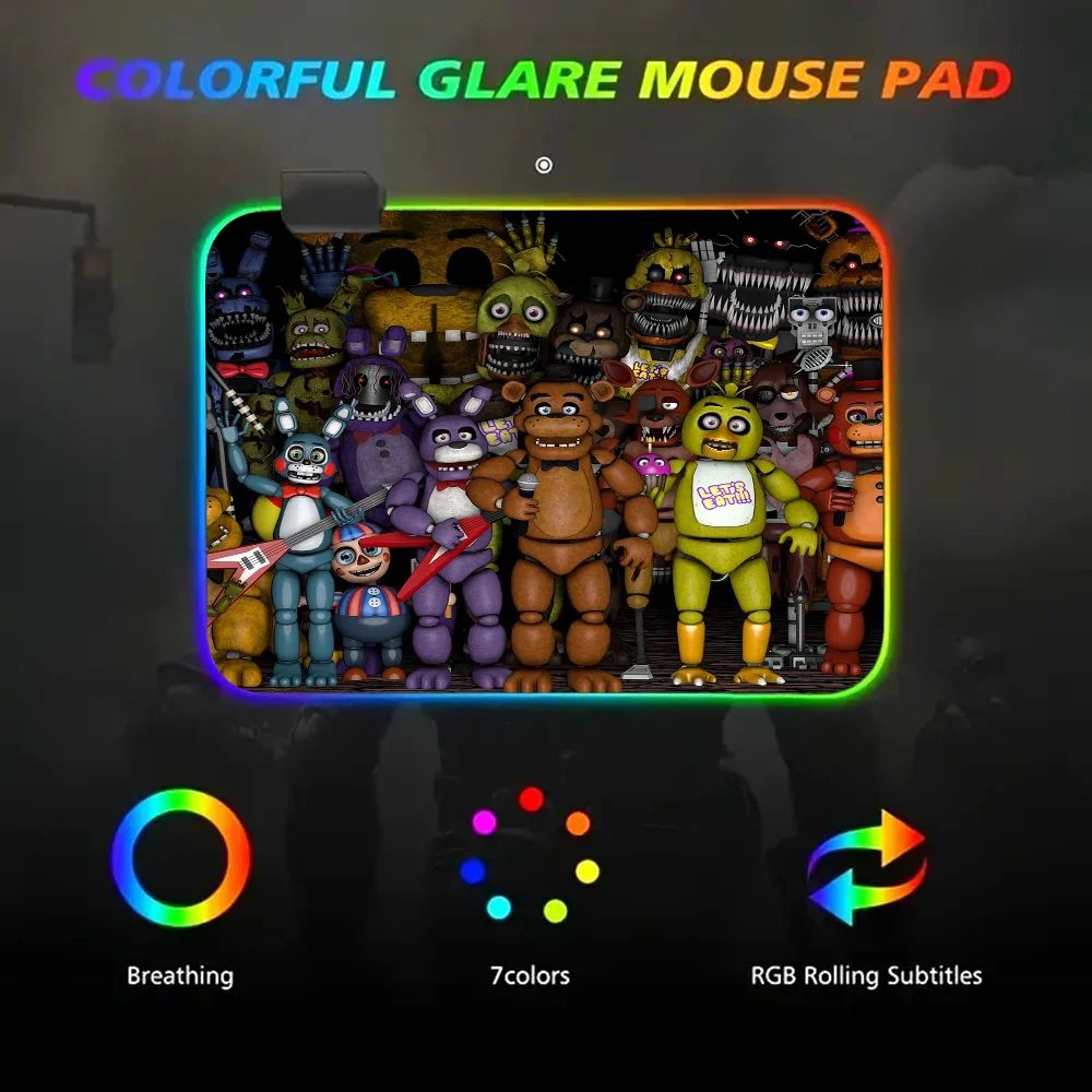 Fnaf Five-nights-At-Freddys Anime Mousepad RGB Small Size Gaming Mouse Pad With LED Light Desk Mat Super Smooth Non-slip Rubber