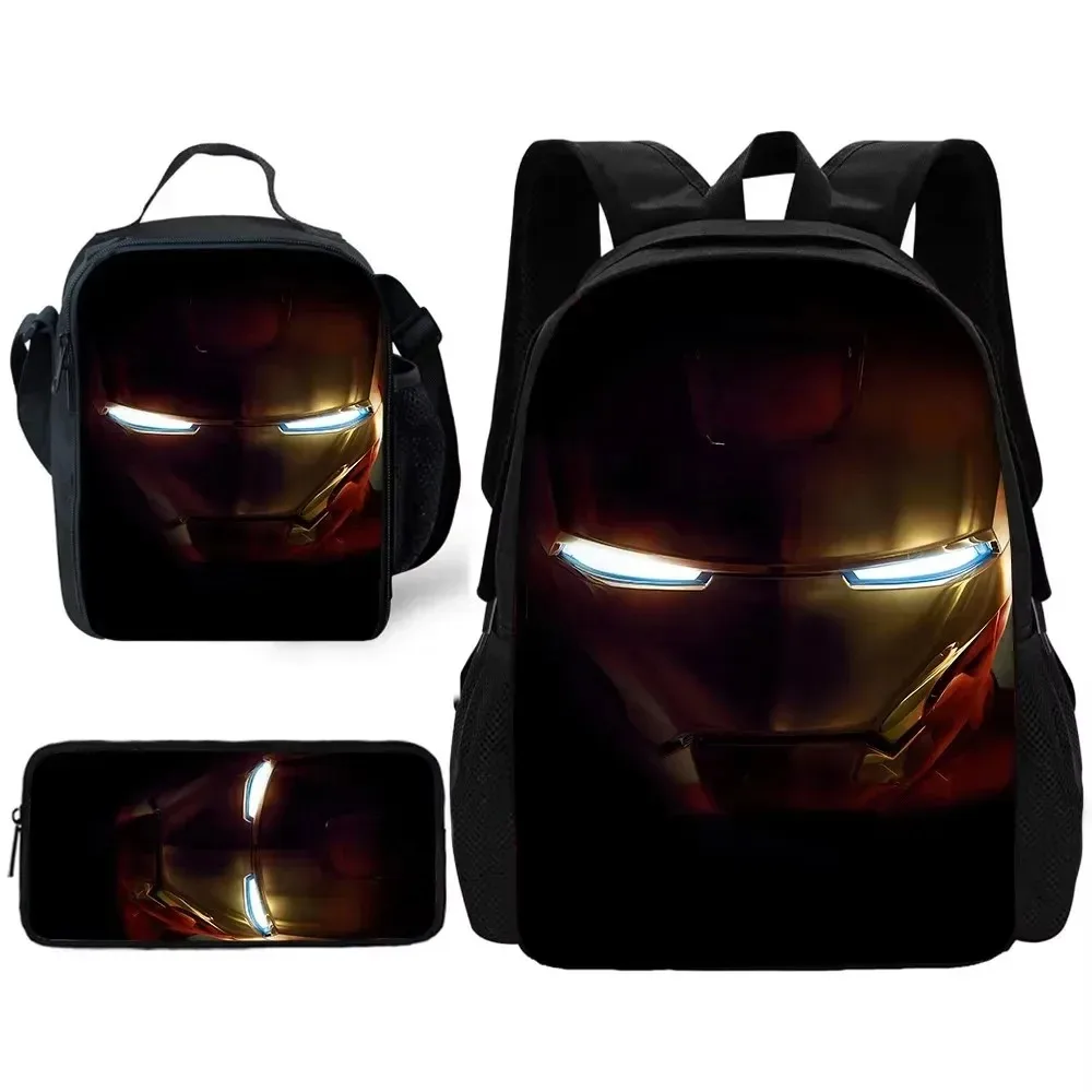 

Iron Man Marvels Child School Backpack with Lunch Bags ,Pencil Bags ,School Bags for Boys Girls Best Gift