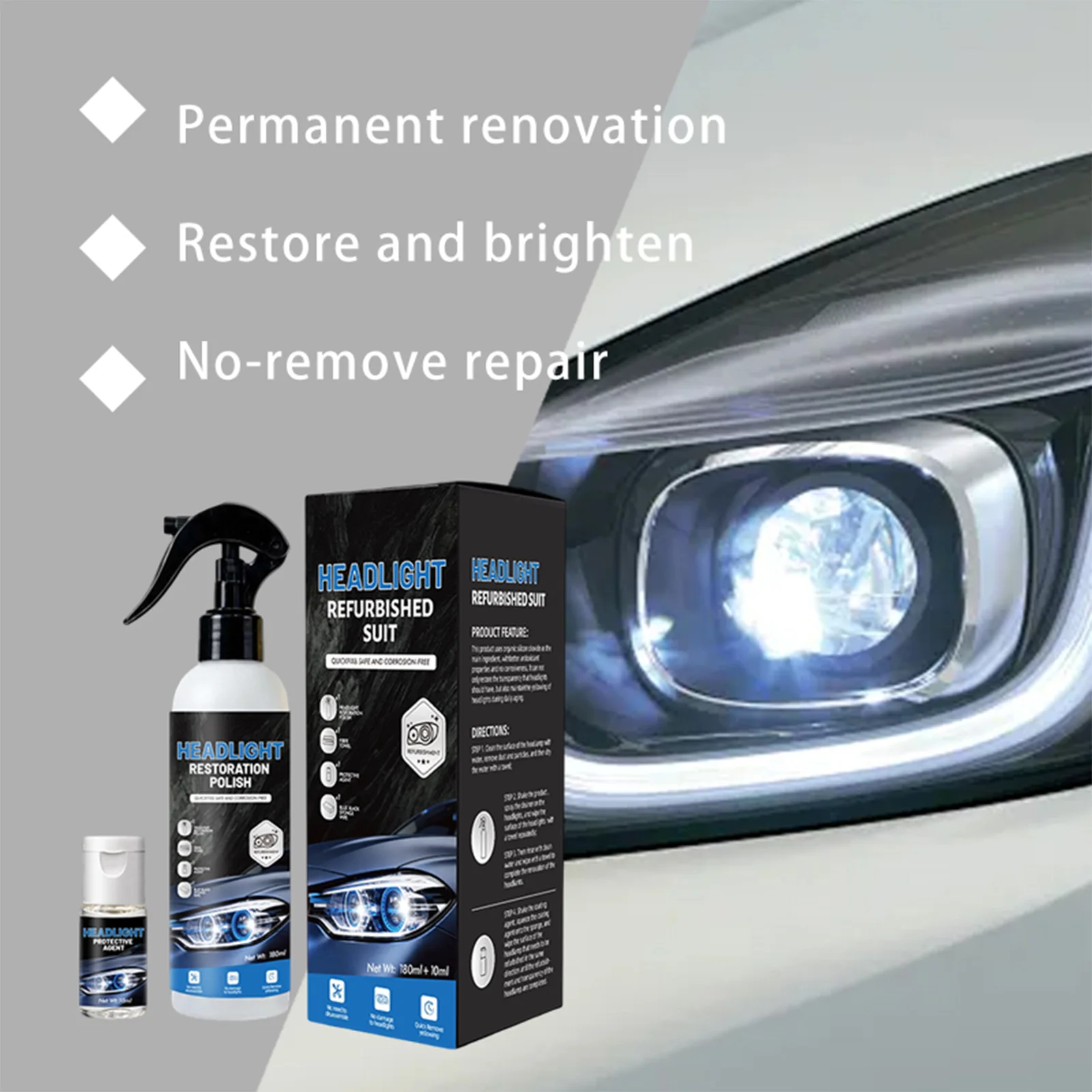 Automotive Headlamp Restoration Fluids 180ml+10ml Versatile Headlight Refurbish Kit for Improving Night Driving Visibility