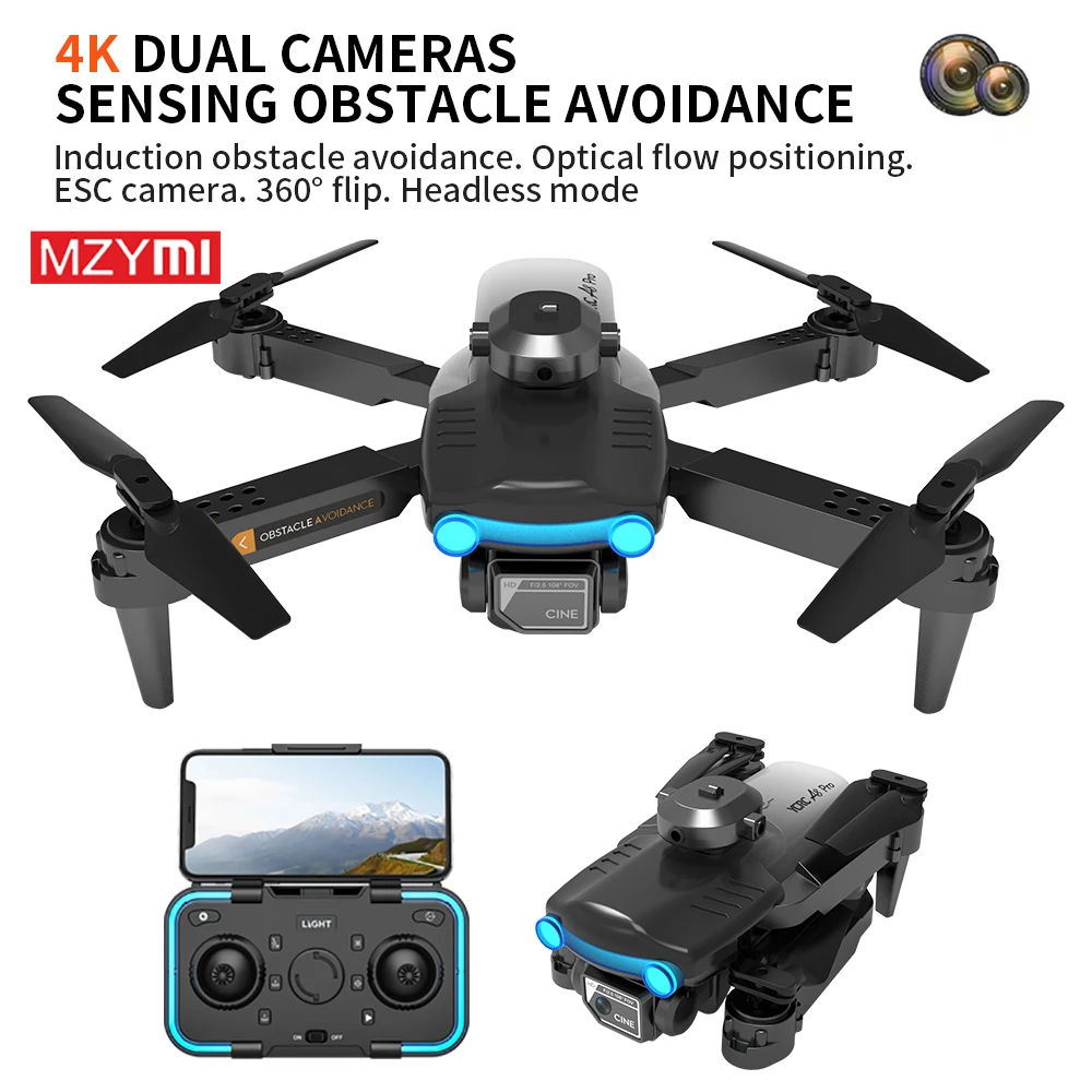 Дрон MZYMI A8 Pro RC 4K HD с двойной камерой, профессиональный складной широкоугольный Квадрокоптер с GPS, Wi-Fi, обход препятствий, Радиоуправляемый вертолет