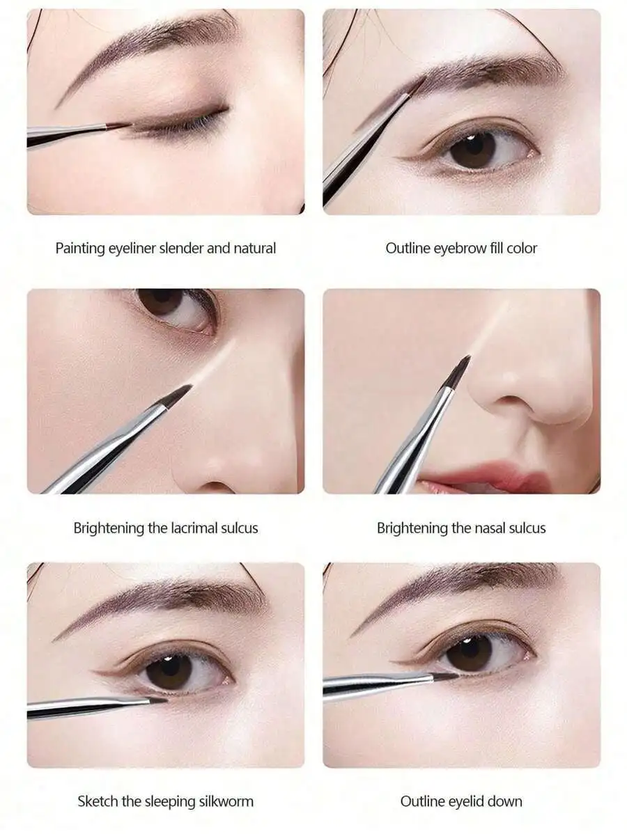1 brocha delineadora de ojos de ángulo fino, brocha de maquillaje para cejas, brocha de maquillaje delgada y plana con ángulo en forma de hoz, herramientas de belleza