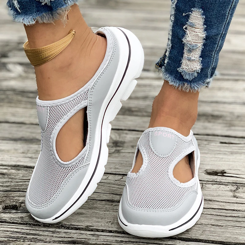 Breathable Mesh Sports Slippers Women Casual Cut Out Wedge Slides Sandals Woman Summer 2024 Comfortable Non Slip Walking Shoes