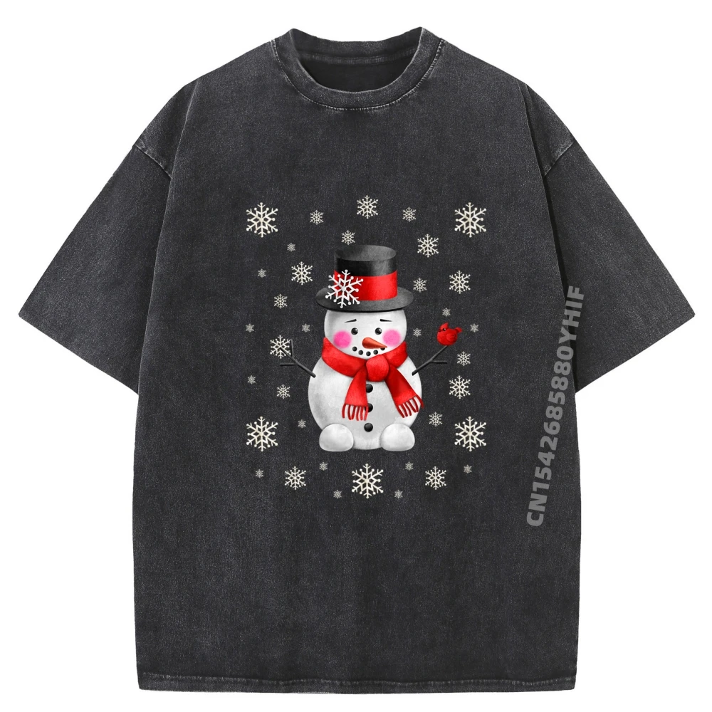 

Funny Snowman With Snowflake Decor For Winter Lover Graphic T Shirts For Men Fashion Washed Tops & Tees