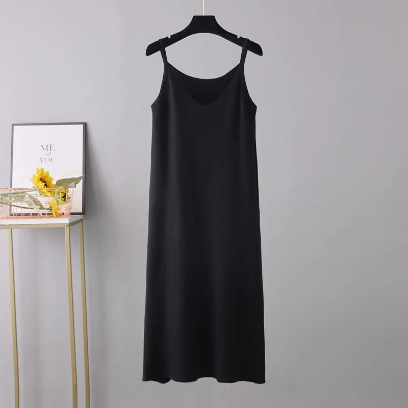 HLBCBG Spring Summer 2023 Woman Knitted Tank Dress Casual Long Camisole Vest Dresses Women Loose Cashmere Maix A-line Dress