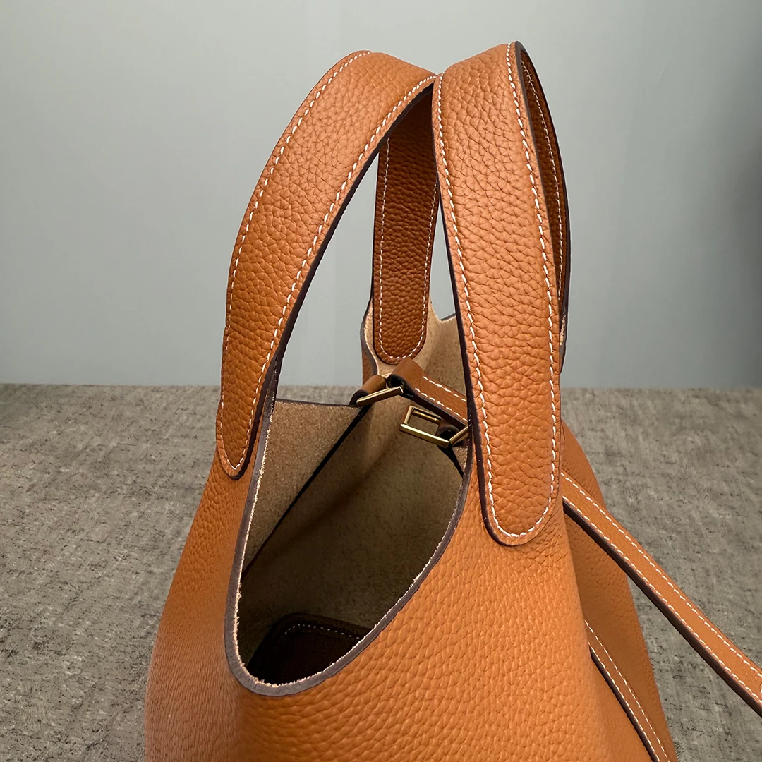 Damen Tasche Echtes Leder Oberer Griff Tragetasche Große Kapazität 3 Größen Hand Schulter Designerstil Eimerform Strukturiert Minimalistisch Tägliche Verwendung Büro Einkauf Eimerform Strukturiert Minimalistisch – Detail 11