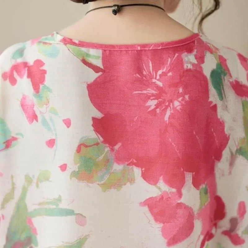 Vestidos literários vintage casual design floral manga curta solta o pescoço estilo coreano meados de bezerro vestido de verão para roupas femininas