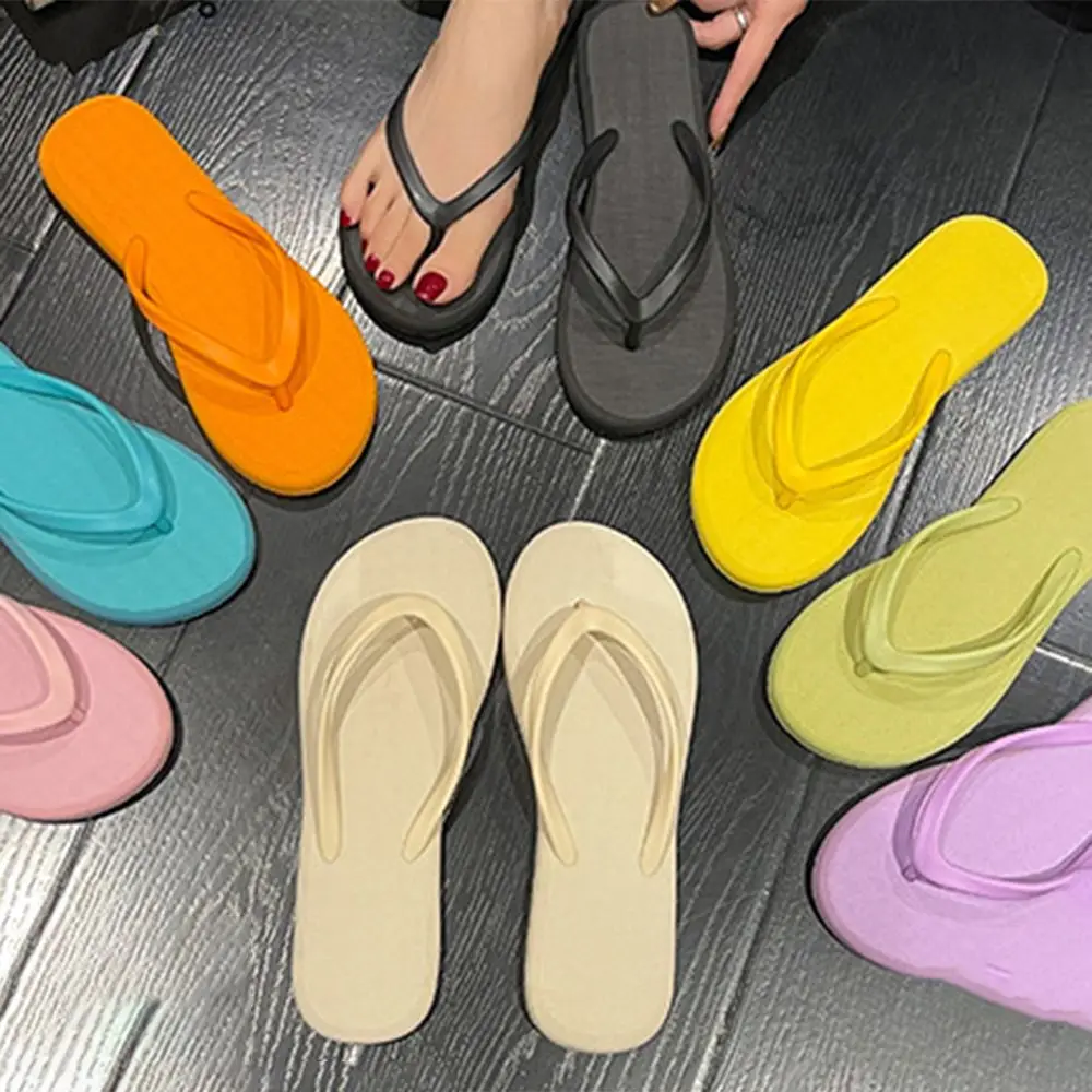 

PVC Soft Solid Color Flip-Flop Popular Simple Beach Sandals Non-Slip Comfortable Couple Slippers Women