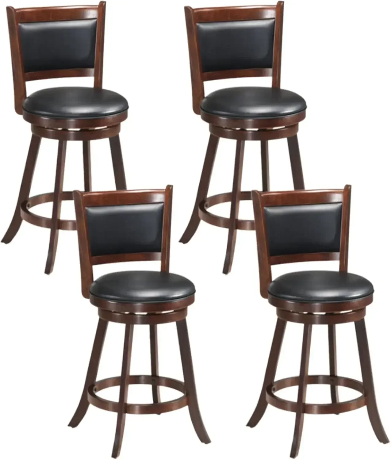 Bar Stools Set of 4, 24” Counter Height Bar Stools for Kitchen Island,Rubber Wood, Backs for Pub, Bar, Restaurant, Brown & Black