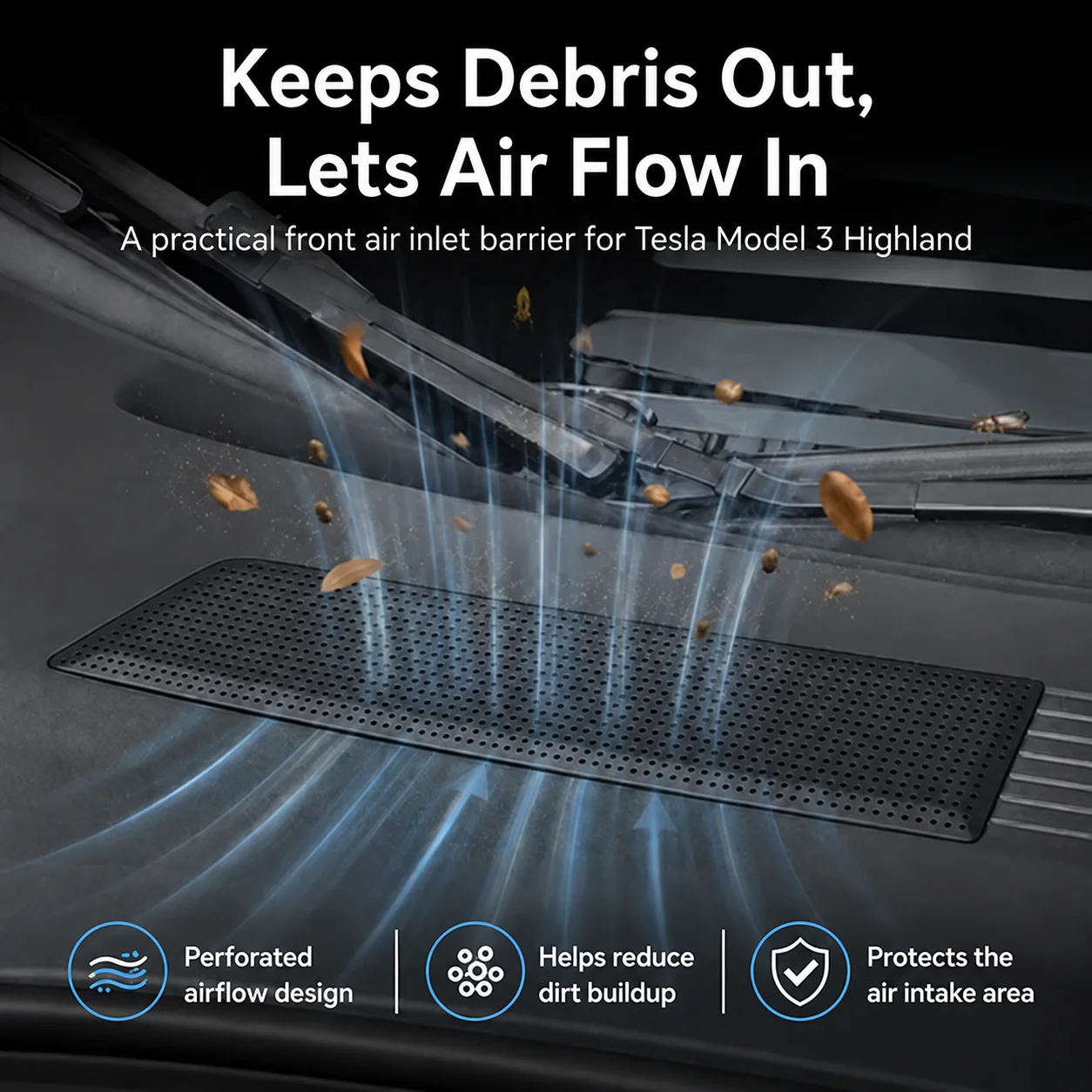 Fiaypoy Air Intake Vent Cover for Tesla Model 3 Highland 2024+ ABS Mesh Guard Debris Protection Snap On Auto Accessories