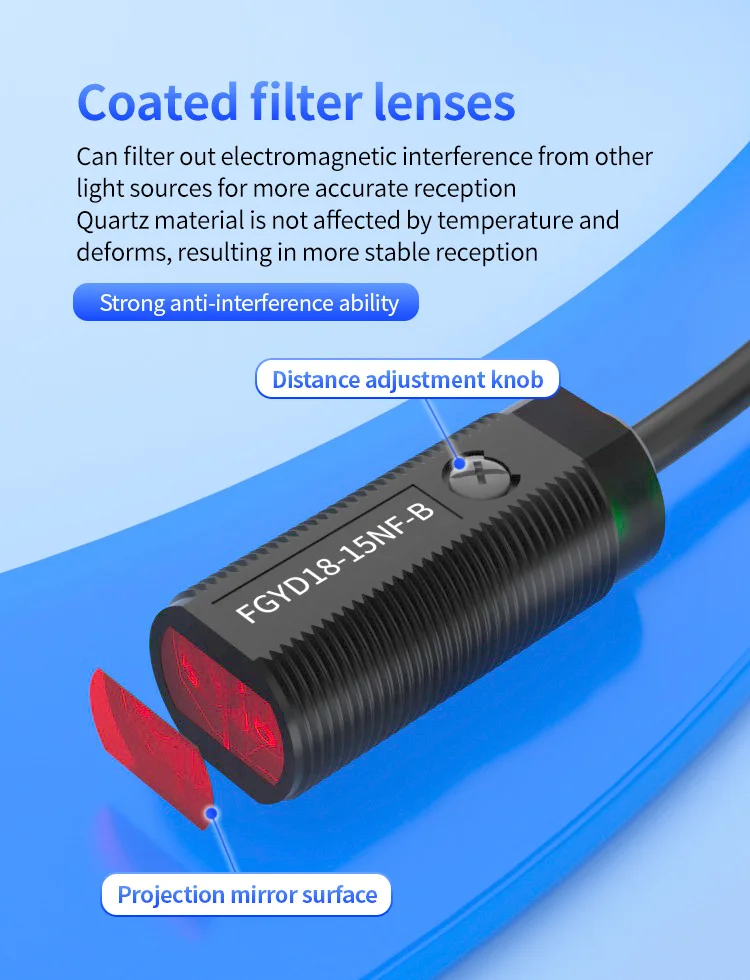 FUWEI FGYD18-15PF-B Kreisförmiger fotoelektrischer Sensor Hintergrundunterdrückungssensor Rot Diffuse Reflexion Induktionshintergrund – Detail 9