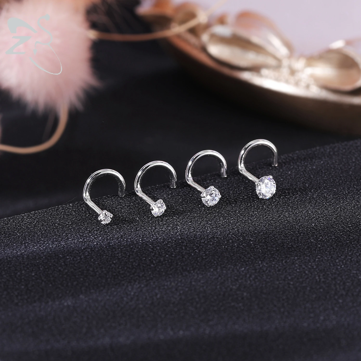 ZS 1 STÜCK 18/20G 925 Sterling Silber Nasenstecker Goldfarbe Kristall Nasenpiercings Schraube L-Form Retainer Nasenloch Piercing 2-3,5 mm – Detail 11