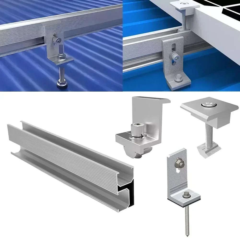 4/6 conjuntos de suporte de trilho solar para painel solar de 30/35mm perfil fotovoltaico trilho de montagem alu trilho solar de telhado plano