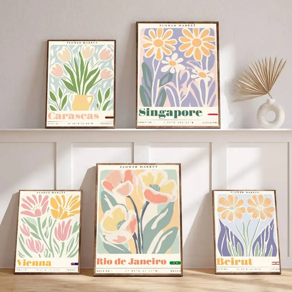 Affiche Murale Moderne de Marché Floral Célèbre, Décoration Artistique Autocollante pour Entrée de Chambre et Restaurant, Peinture Murale Artistique
