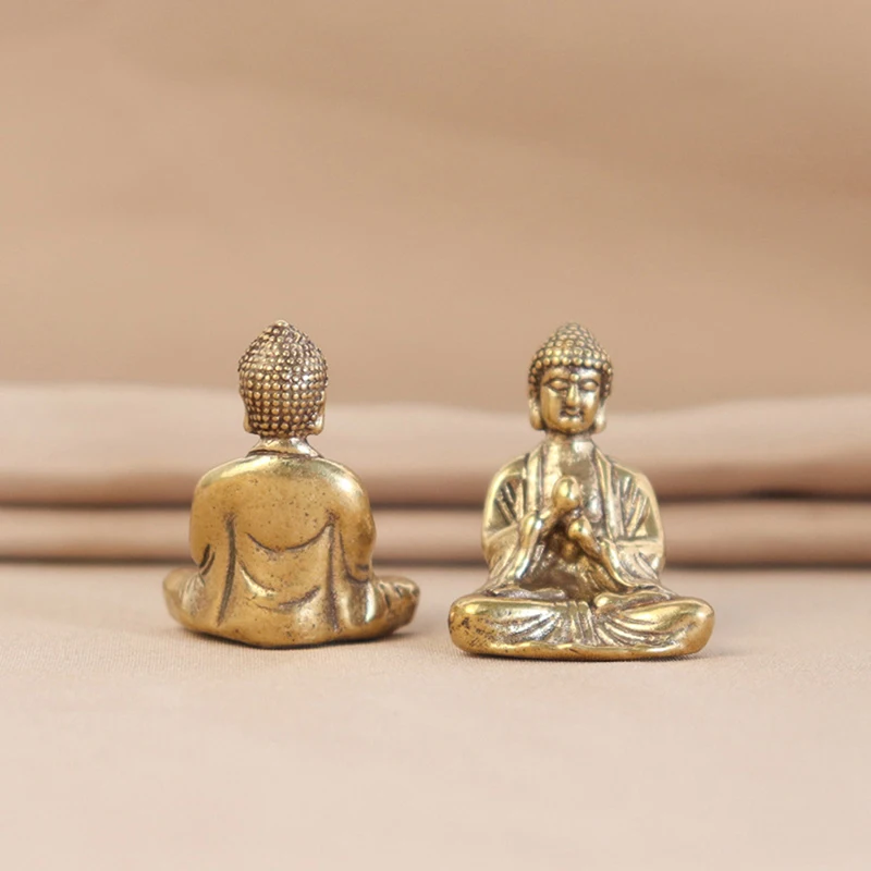 Mini Solid Copper Sakyamuni Buddha Statue Ornament Miniature Figurines