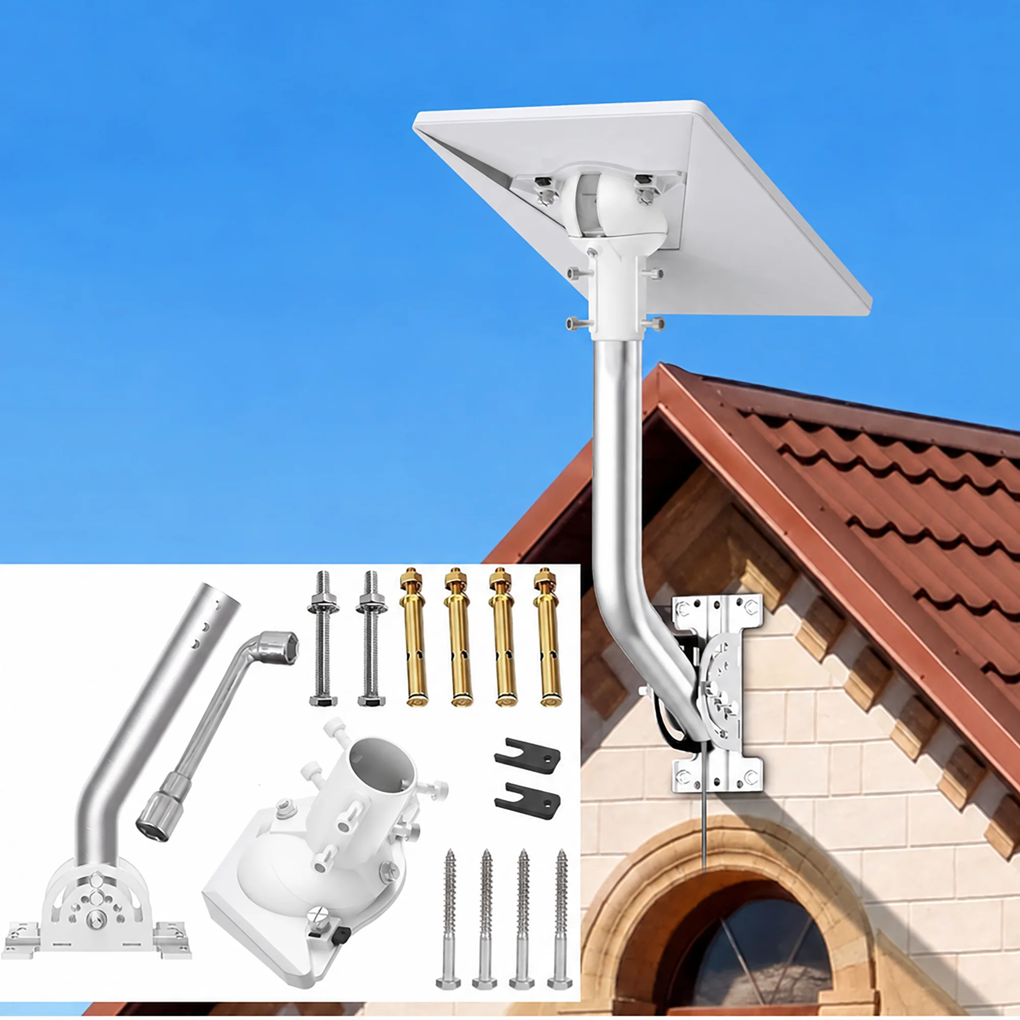 Starlink Mini V4 Wall-Mount,Ball Axis Adjustable &360°Rotation,Heavy-Duty Metal Bracket with Aluminum Pipe Adapter Mounting Kits
