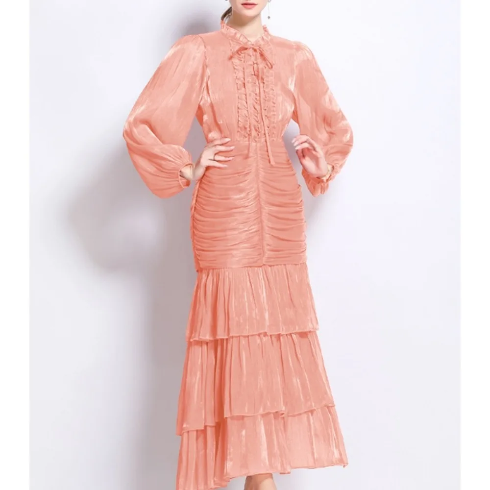 خمر أنيقة تقسم الدانتيل متابعة كشكش فستان نحيل الكورية أزياء فستان طويل hotsweet فساتين أزياء المرأة