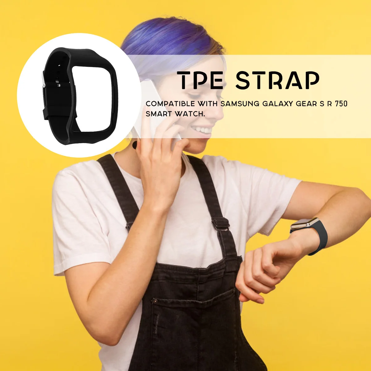 حزام ساعة ذكية Tpe متوافق باللون الأسود لهاتف Gear S R750، حزام ساعة ناعم مريح ومتين، مثالي لرياضات الأعمال #3
