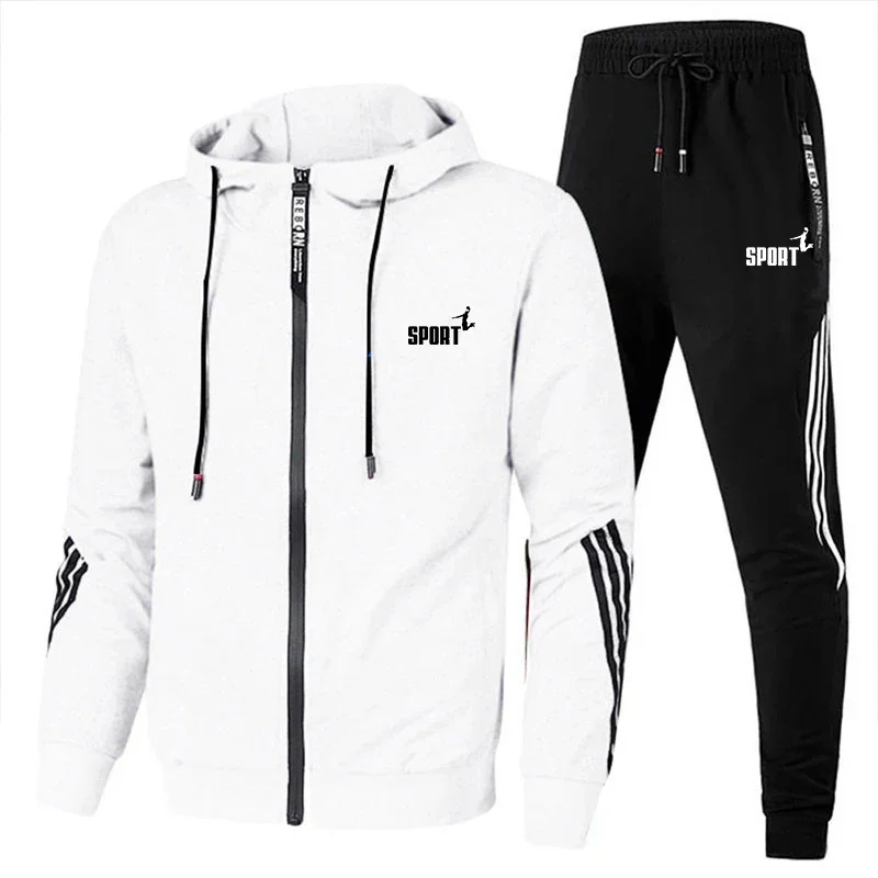 spring autumn new Men\'s zipper hoodie+trousers 2-piece leisure fitness breathable Simplicity fashion high quality jogging suit