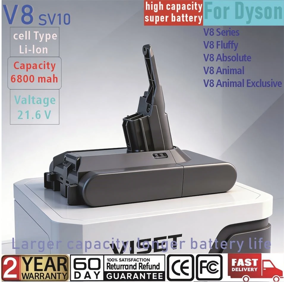 

НОВЫЙ сменный аккумулятор 21.6V 6800mAh для серии Dyson V8, для беспроводных ручных пылесосов Absolute