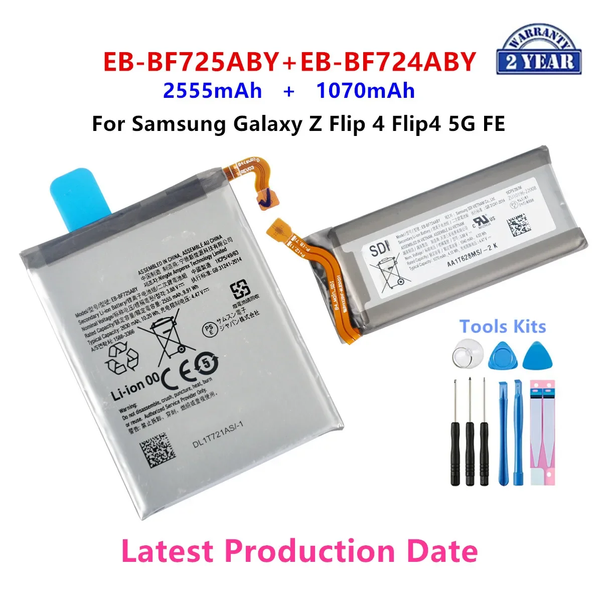 

Brand New EB-BF725ABY+EB-BF724ABY( 2555mAh+1070mAh) Battery For Samsung Galaxy Z Flip 4 Flip4 SM-F7210 Mobile Phone Batteries