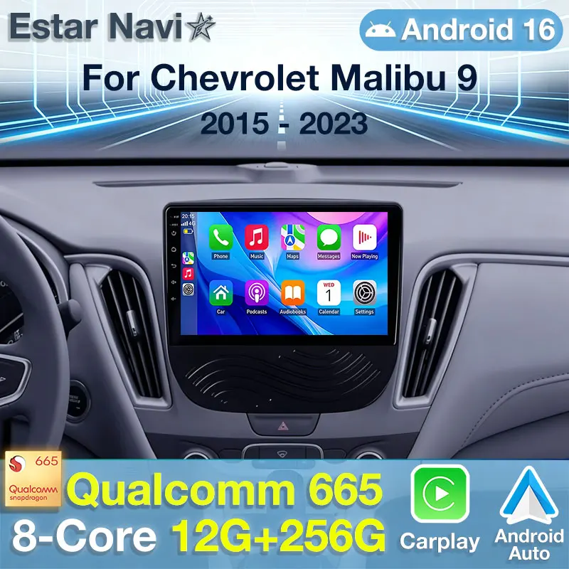 Radio Auto Inalámbrico con CarPlay Android 16 para Chevrolet Malibu XL 2016-2018, Reproductor Multimedia Estéreo para Auto, Reproductor de Video, GPS, Qualcomm 5G WIFI