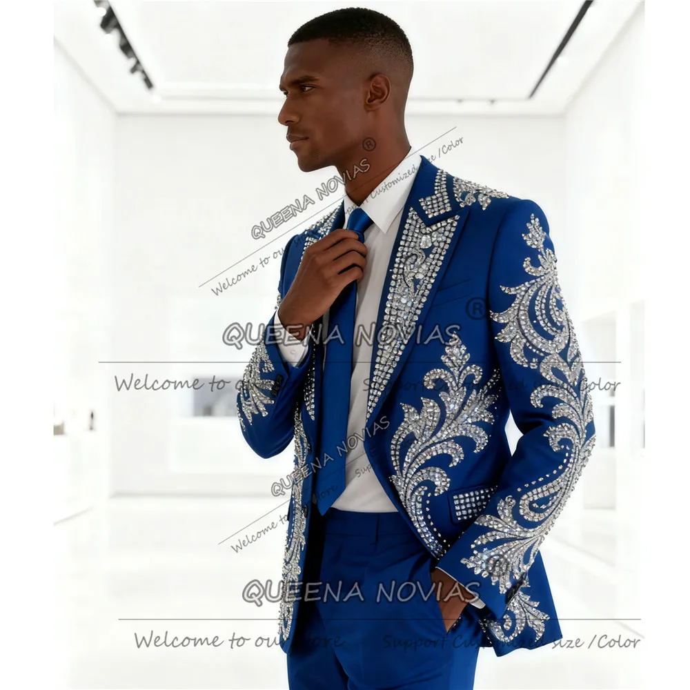 

Роскошные мужские костюмы из бисера с шалью и лацканами, свадебные смокинги для жениха, комплекты из 2 предметов, мужские пиджаки для выпускного вечера, приталенные Terno Masculinos Completo