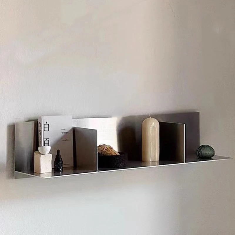

Light Luxury Style Minimalism Stainless Steel Storage Rack Small Living Room Wall-Mounted Bookshelf Vase General Cargo Storage