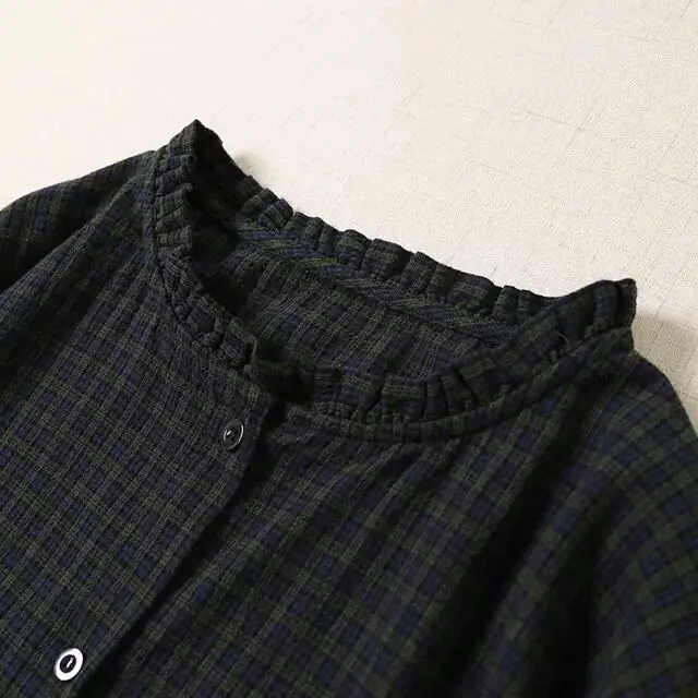 Autumnal Plaid Long Sve Dr Buttoned Sweet Japanese Sle Earlet Collar Open Cardigan Long Dr Forest System Women's F...