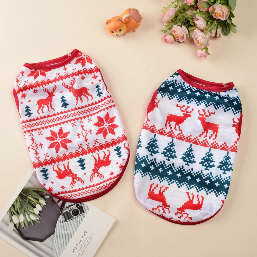 Pet Cat Clothes Christmas Costume For Cats Dogs Cute Elk Print Kitten Vest Puppy Shirt Pullover French Bulldog Chihuahua Outfits