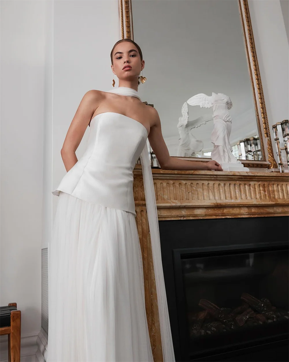 Amanda Customized White Strapless Mermaid Long Neck Tie Wedding Dress Sleeveless vestidos de noche Floor-Length  Formal Evening image 2