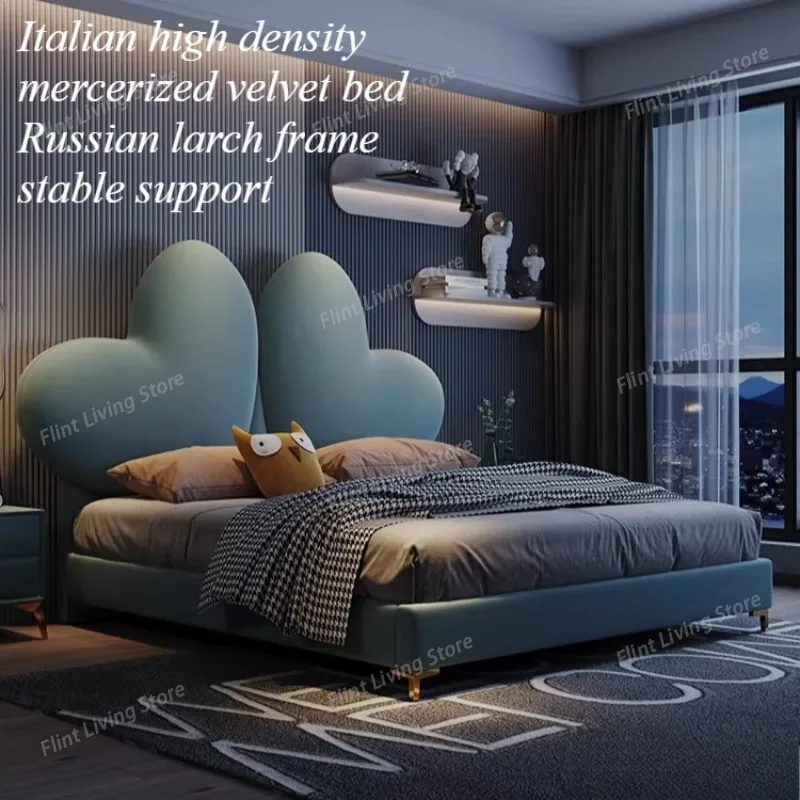 queen size Creative Fabric Bed Simple Cartoon Design Bed Soft Edge Design fancy frame bedside table home furniture accessories