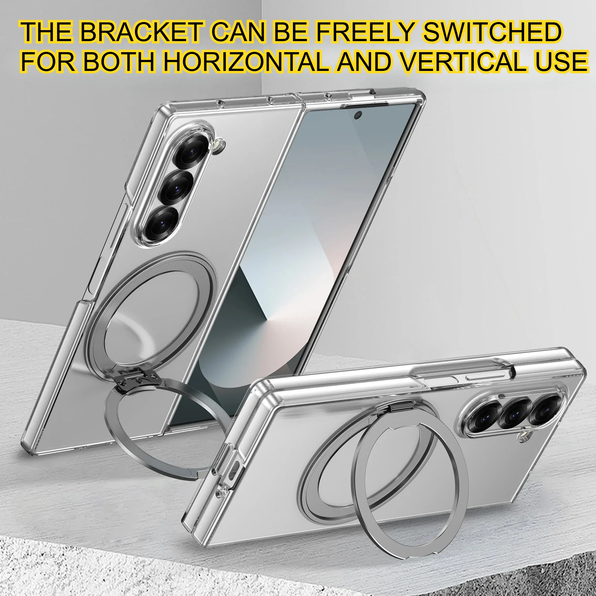 

Беспроводная зарядка Magsafe 360° ° Вращающийся магнитный держатель для телефона Samsung Galaxy Z Fold 7 6, прозрачный противоударный чехол для ПК