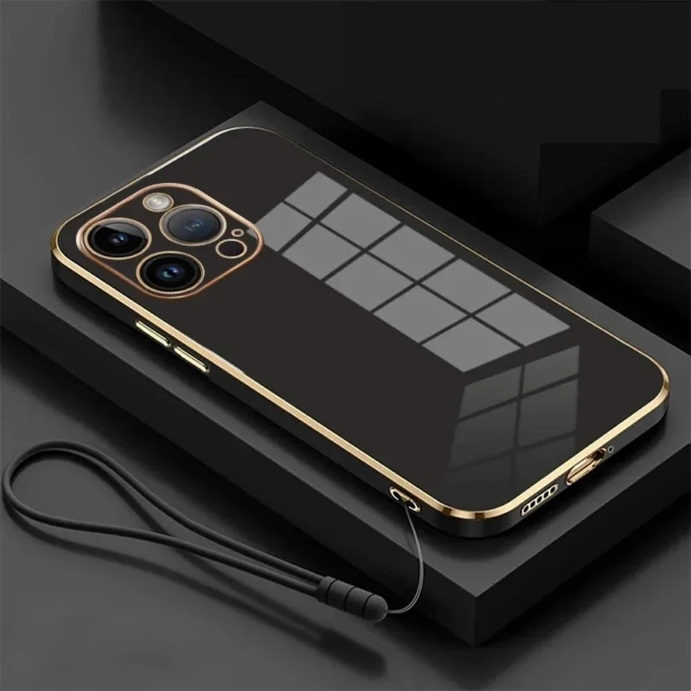 Plated Soft Phone Case For iPhone 17 Air 16 E 15 14 13 12 11 Pro Max Plus Mini Shockproof Silicone Lens Protect Wristband Cover