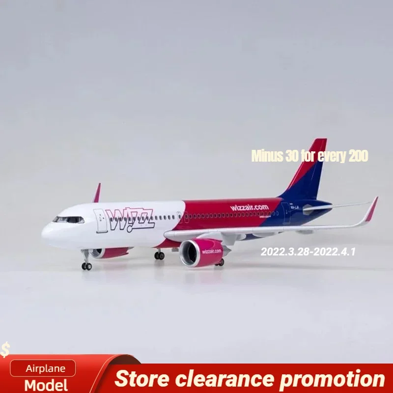 47CM 1/80 Pesawat A320NEO A320 NEO Wizz Air Airlines Model Mainan Ringan & Roda Gigi Pendaratan Diecast Resin Model Pesawat