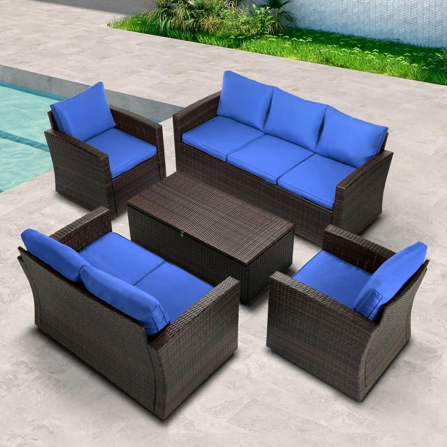 

Wicker Patio Conversation Set, All Weather PE Rattan Sectional Sofa with Storage Coffee Table, Outdoor Furniture Sets for Porch