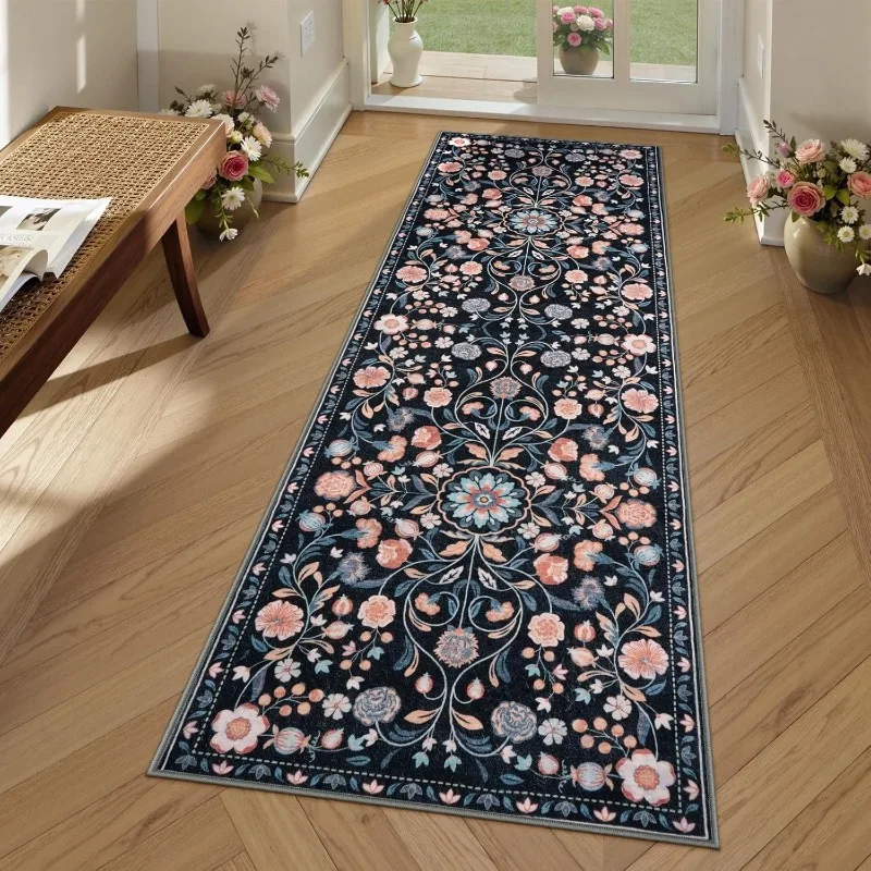 

Black Botanical Print Rugs for Living Room Hallway Soft Machine Washable Carpet Modern Luxury Sofa Coffee Table Floor Mat Ковер
