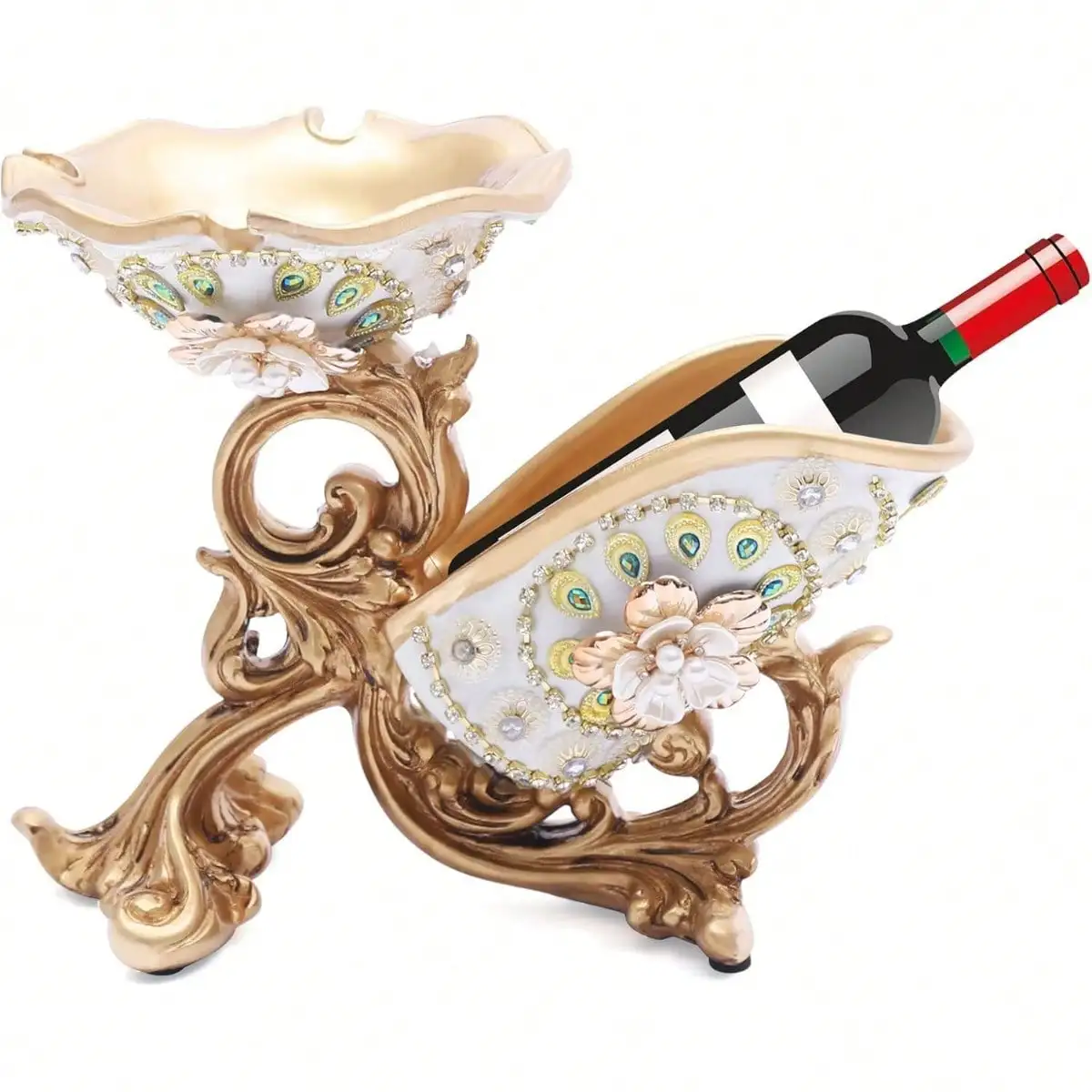 

Vintage Gold Wine Rack Countertop, Decorative Resin Wine Holder Glass Rack Stand Tabletop, Bar Club Home Ornament Craft With Flower Relief For Home Bar Restaurant Club Hotel Decor(Gold)[Best Gift For Family&Friends]