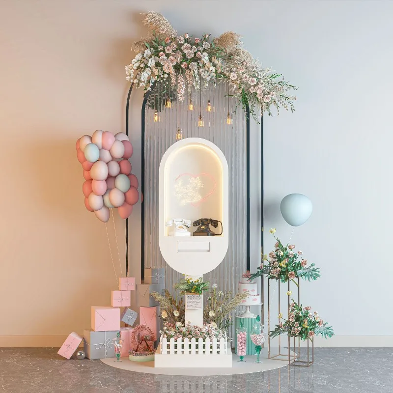 Retro Wrought Iron Wedding Phone Booth Audio Walkie-talkie Guestbook Outdoor Indoor Wireless Atmosphere Decoration LED