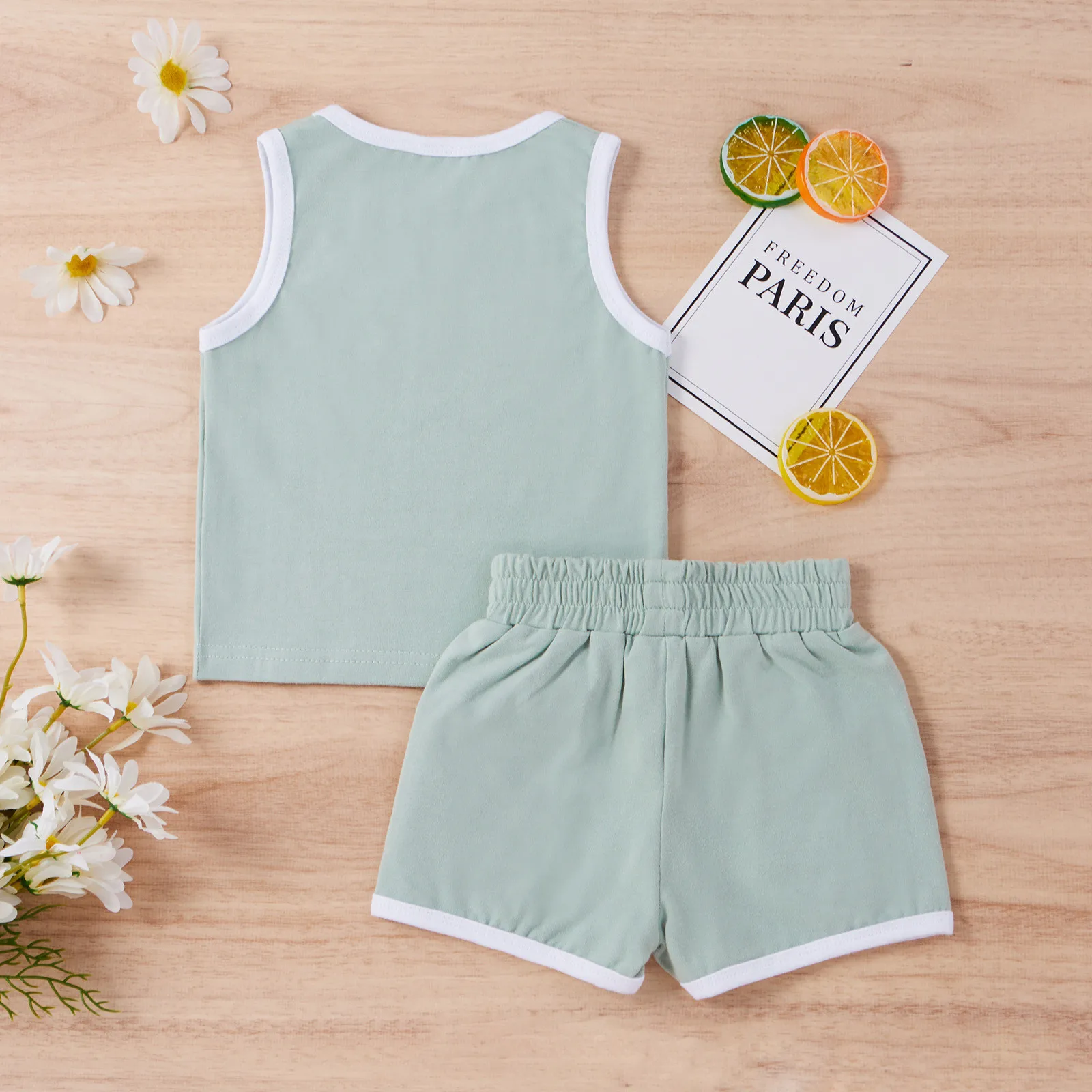 Summer Kids Sets 0-4Years Sleeveless Solid Color Vest Top+elastic Waist Shorts 2pcs Set Girls' Casual Comfortable Clothing Suits