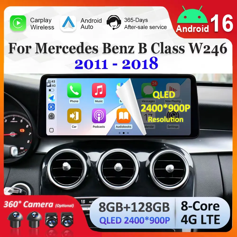 Android 16 for Mercedes Benz B Class W246 2011 - 2018 Ultra-thin QLED Screen Car Radio Video player WiFi Bluetooth Head Unit