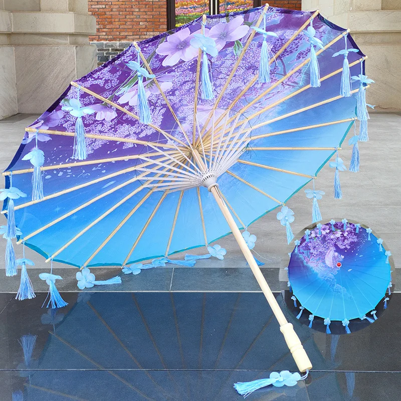 70cm Silk Tassel Umbrella – Handheld Chinese Ancient Dance Prop, Decorative Windproof Classical Oil Paper Style